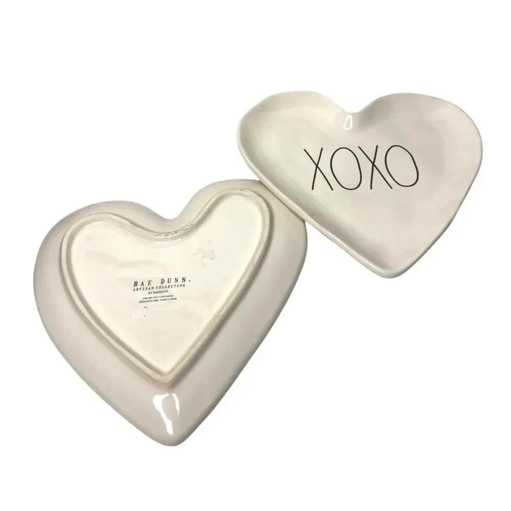 RAE DUNN HEARTH SHAPED SET OF 2 TRAYS, FOOD TRAY, JEWELRY TRAY.